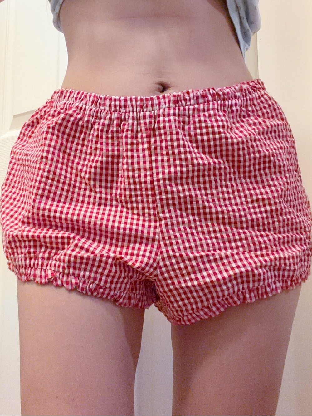 Steve Madden Red Gingham High-Waist Elastic Shorts